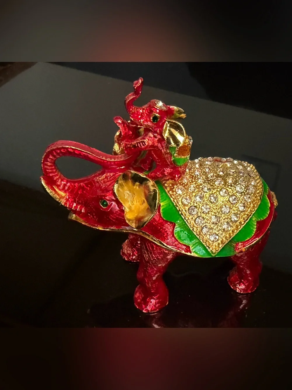 Jeweled Red Elephant Trinket Box Rhinestone Enamel Magnetic Jewelry Keepsake Box